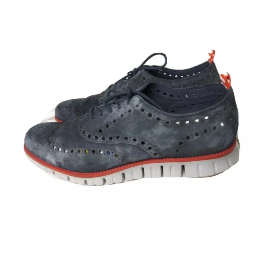 Cole Haan Men's Zerogrand Wingtip Oxfords Size 11.5 Shoes Blue Suede